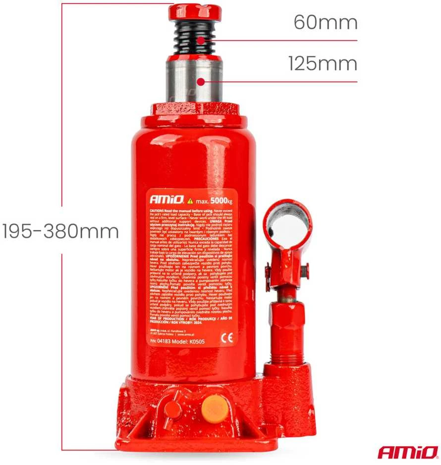 Hidraulinis stulpinis keltuvas 5 t, PVC dėžė AMIO-04183