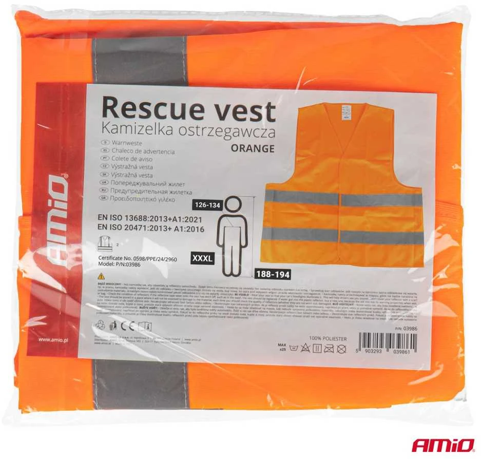 Įspėjamoji atšvaitinė liemenė XXXL, oranžinė AMIO-03986