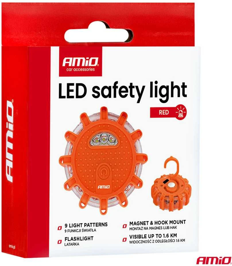 Įspėjamoji LED lemputė automobiliui, 12+3 SMD, 650 mAh, raudona, su akumuliatoriumi AMIO-04673