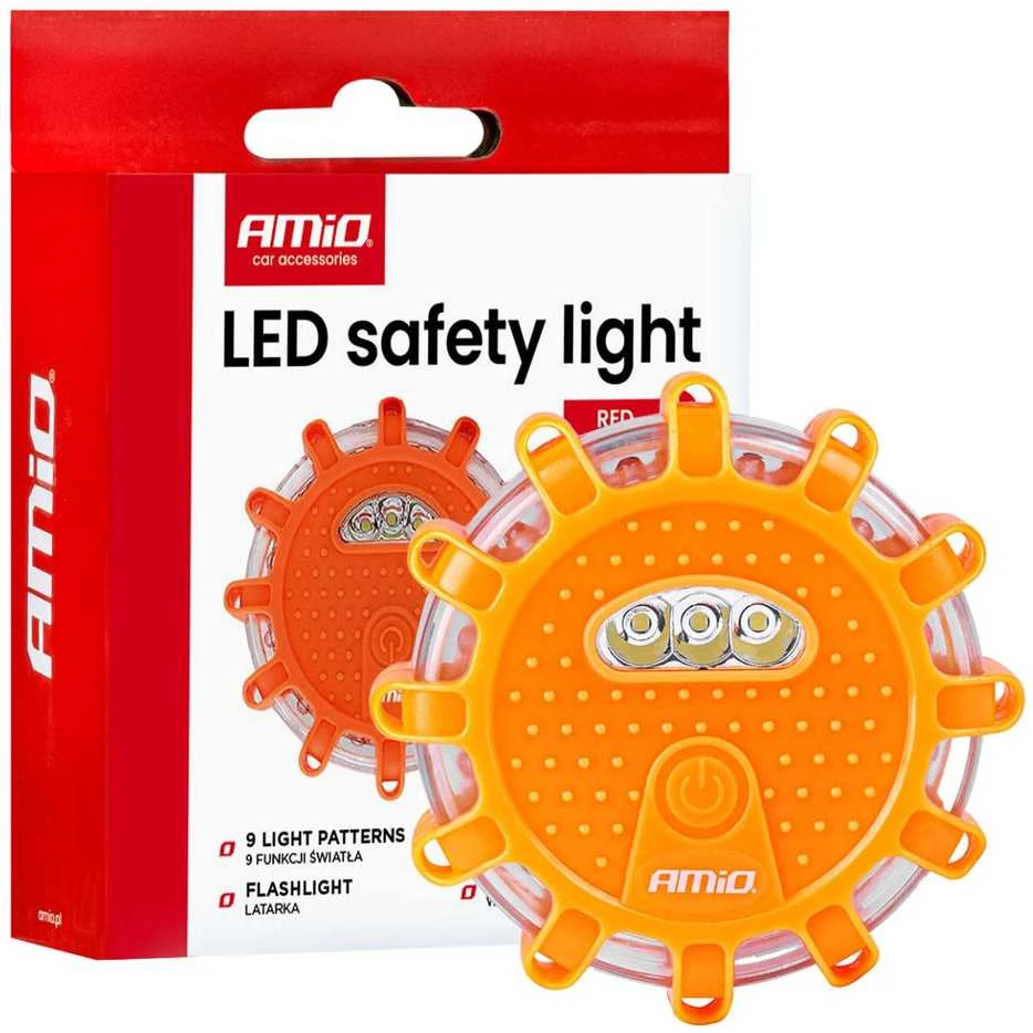 Įspėjamoji LED lemputė automobiliui, 12+3 SMD, 650 mAh, raudona, su akumuliatoriumi AMIO-04673