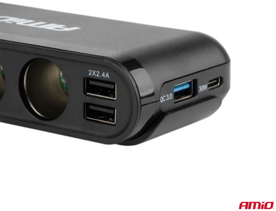 Išplėtimo lizdas su voltmetru, USB ir USB-C 12–24 V, AMIO-03782