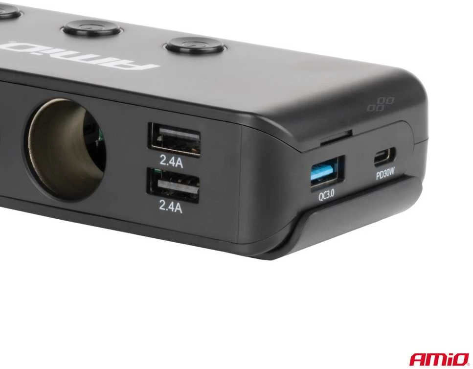 Išplėtimo lizdas su voltmetru, USB ir USB-C 12–24 V, AMIO-03781