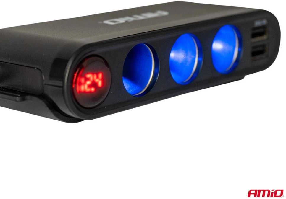 Išplėtimo lizdas su voltmetru, USB ir USB-C 12–24 V, AMIO-03782