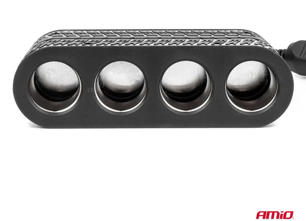 Keturių lizdų prailgintojas su įkrovikliu 2x USB-A + 1x USB-C 12/24V 120W 80 cm AMIO-04367