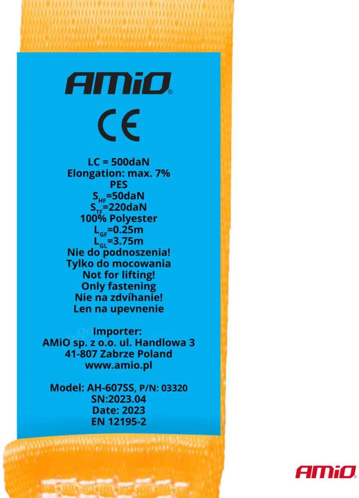 Krovinių tvirtinimo diržas su automatiniu vyniotuvu 1000/500 kg, 4 m x 38 mm, S-TYPE AMIO-03320