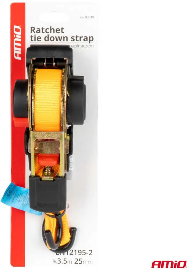 Krovinių tvirtinimo diržas su automatiniu vyniotuvu 640/320 kg, 3,5 m x 25 mm, S-TYPE AMIO-03318