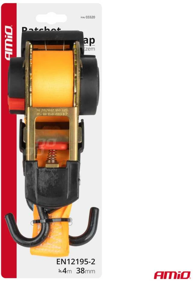 Krovinių tvirtinimo diržas su automatiniu vyniotuvu 1000/500 kg, 4 m x 38 mm, S-TYPE AMIO-03320