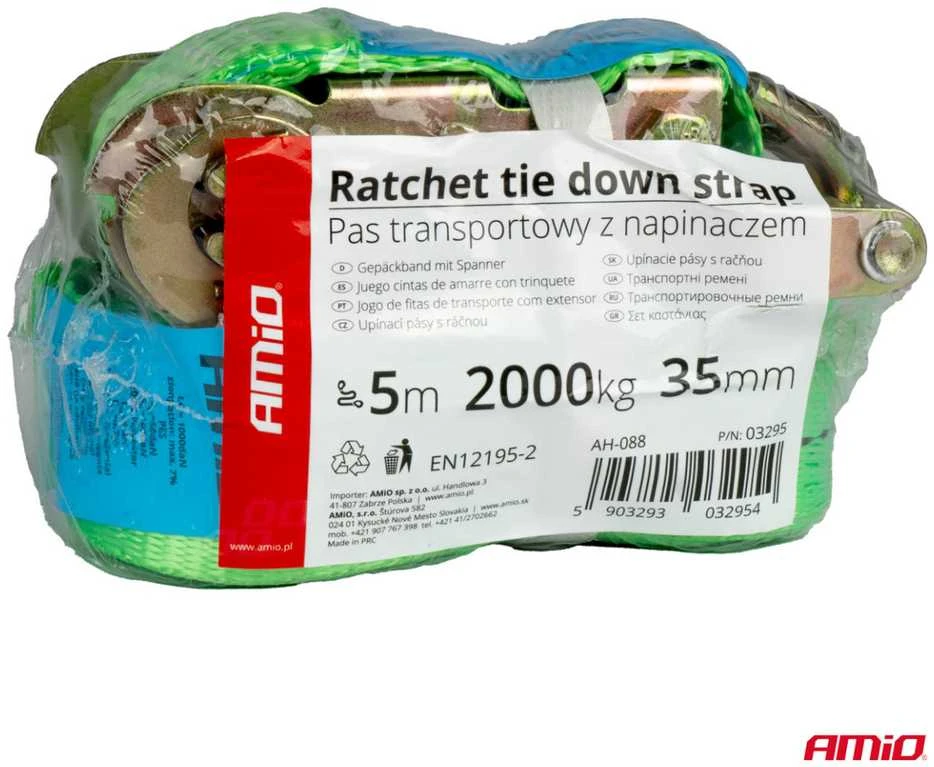 Krovinių tvirtinimo diržas su įtempikliu 2000 kg, 5 m x 38 mm, AMIO-03295