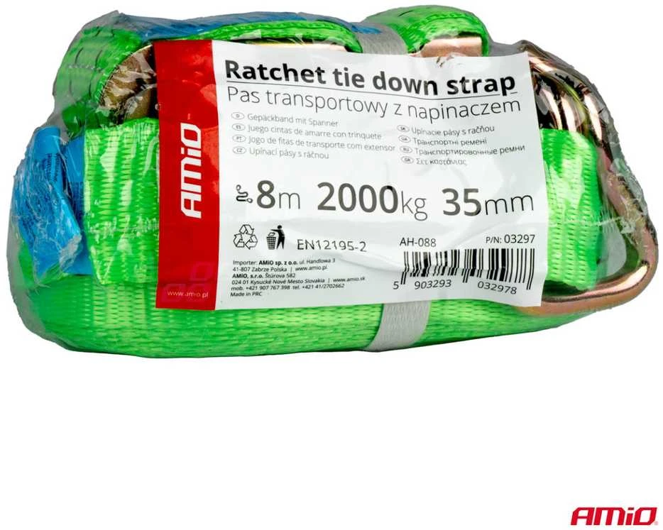 Krovinių tvirtinimo diržas su įtempikliu 2000 kg, 8 m x 38 mm AMIO-03297