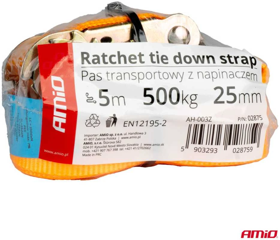 Krovinių tvirtinimo diržas su įtempikliu 500 kg, 5 m x 25 mm, BELT-07 AMIO-02875