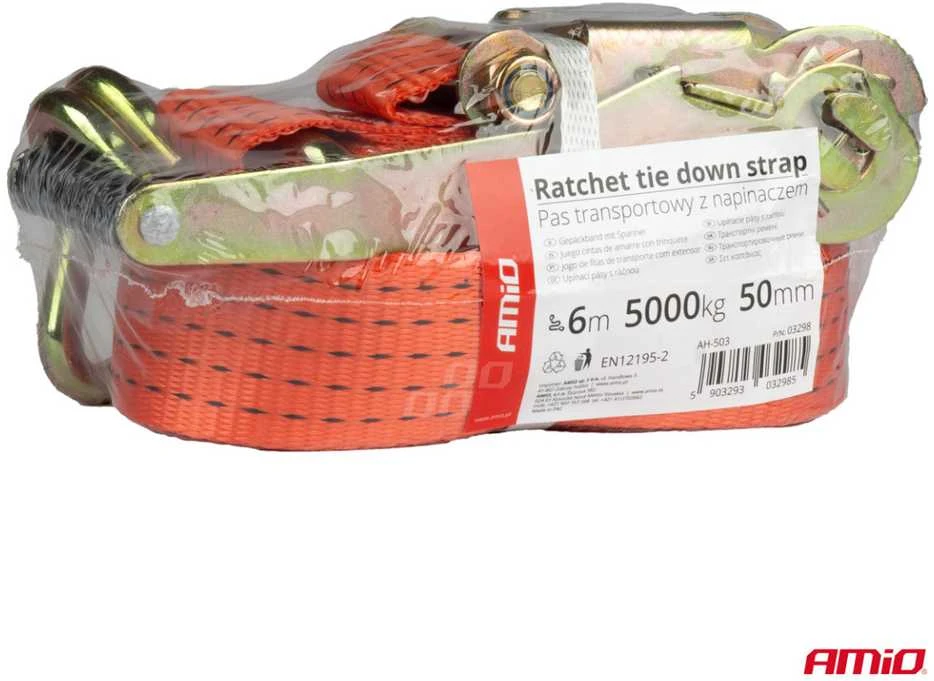 Krovinių tvirtinimo diržas su įtempikliu 5000 kg, 6 m x 50 mm AMIO-03298