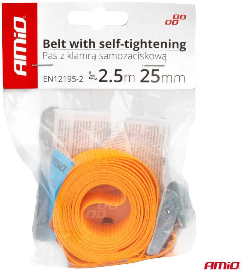 Krovinių tvirtinimo diržas su savispaudžiu užsegimu 2,5 m x 25 mm, AMIO-03291