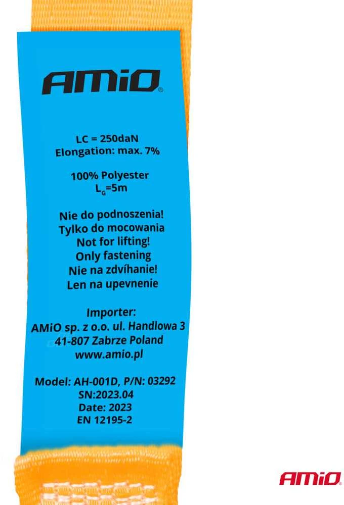 Krovinių tvirtinimo diržas su savispaudžiu užsegimu 5 m x 25 mm, AMIO-03292