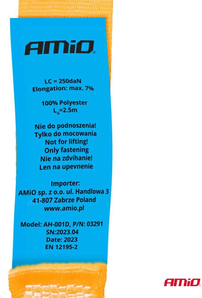Krovinių tvirtinimo diržas su savispaudžiu užsegimu 2,5 m x 25 mm, AMIO-03291