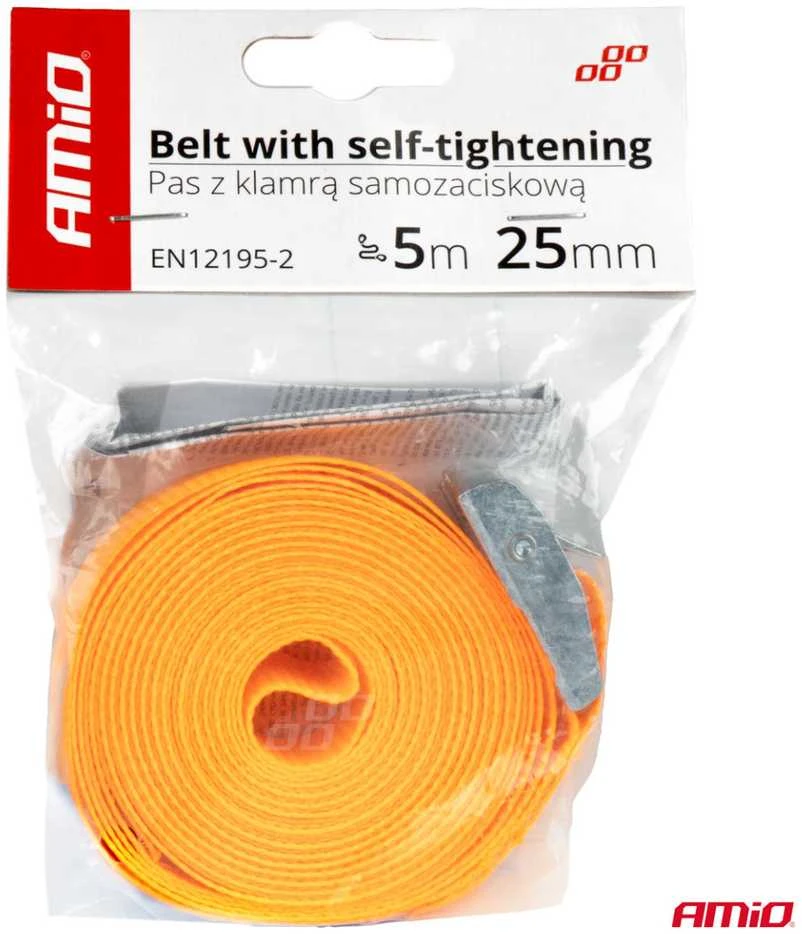 Krovinių tvirtinimo diržas su savispaudžiu užsegimu 5 m x 25 mm, AMIO-03292