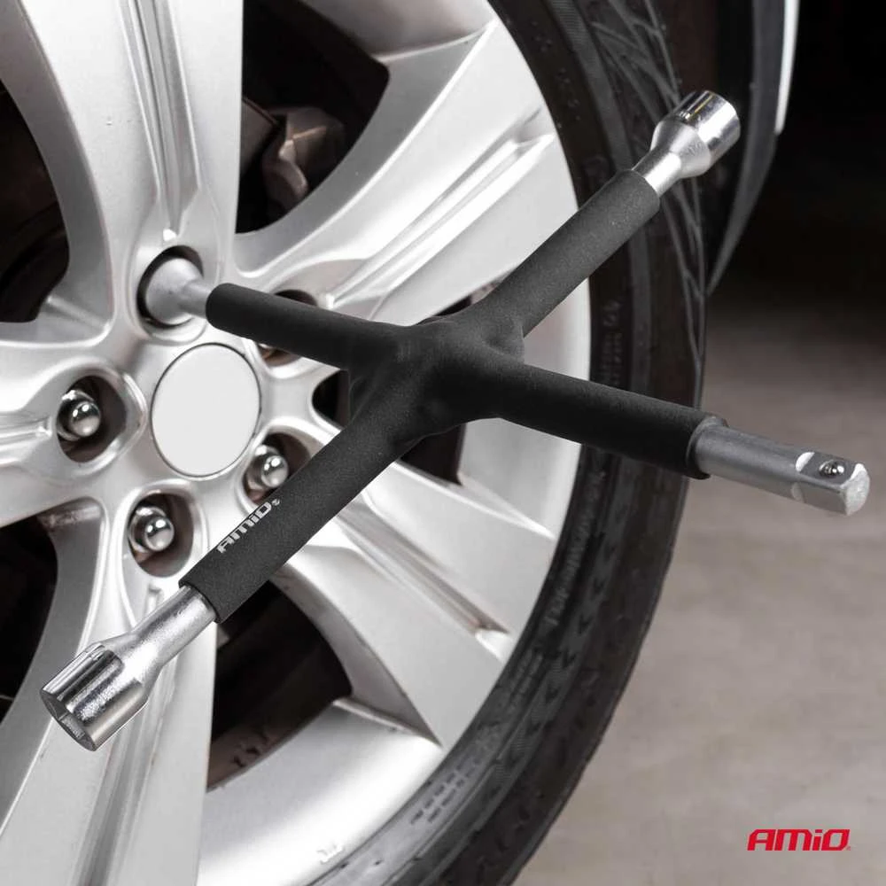Kryžminis ratų raktas 17–19–21 mm, 1/2", gumuotas, AMIO-02402