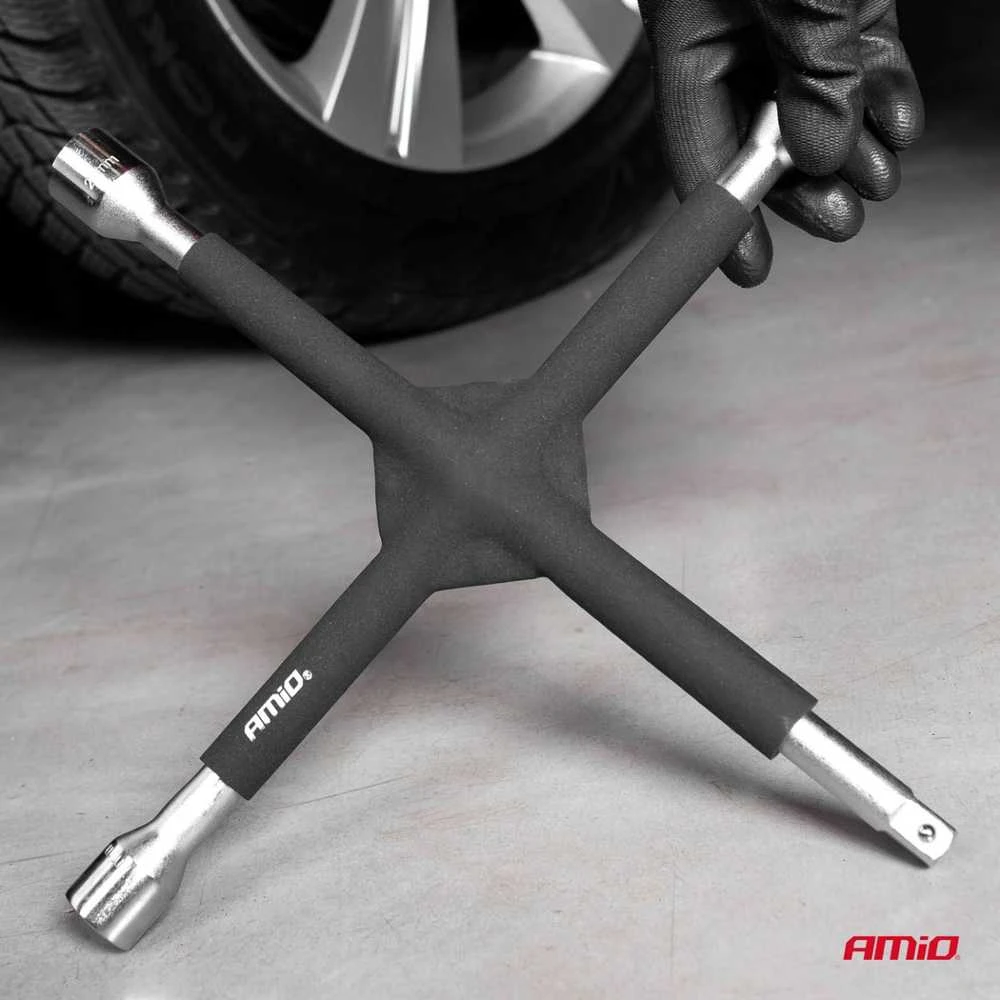 Kryžminis ratų raktas 17–19–21 mm, 1/2", gumuotas, AMIO-02402