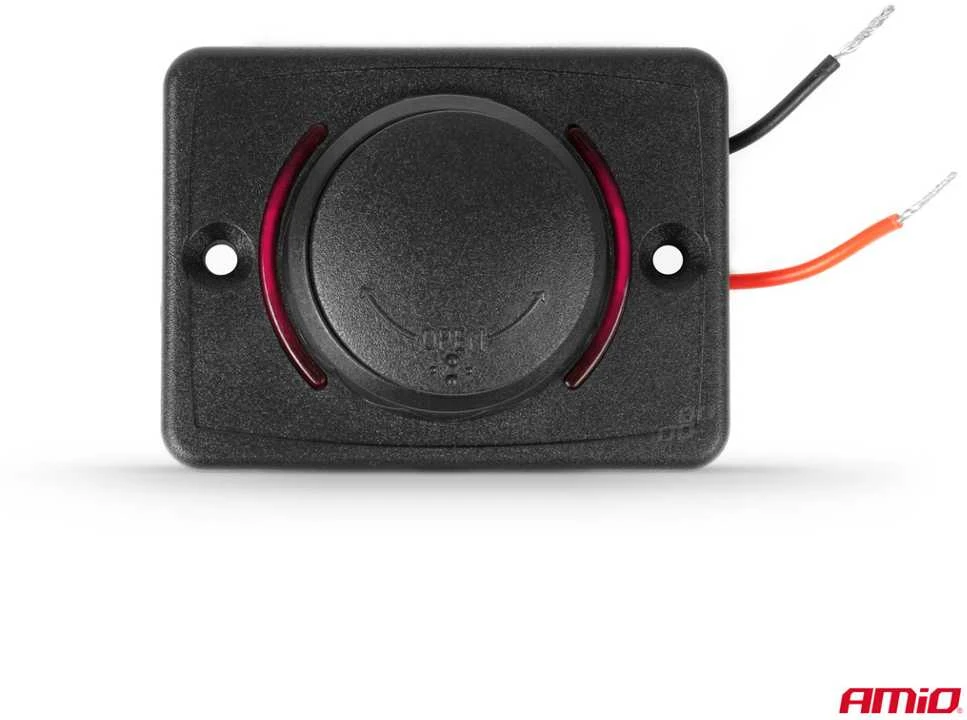 Kvadratinis atsparus vandeniui telefono įkroviklis su raudonu LED apšvietimu, 2xUSB 12/24V AMIO-04230