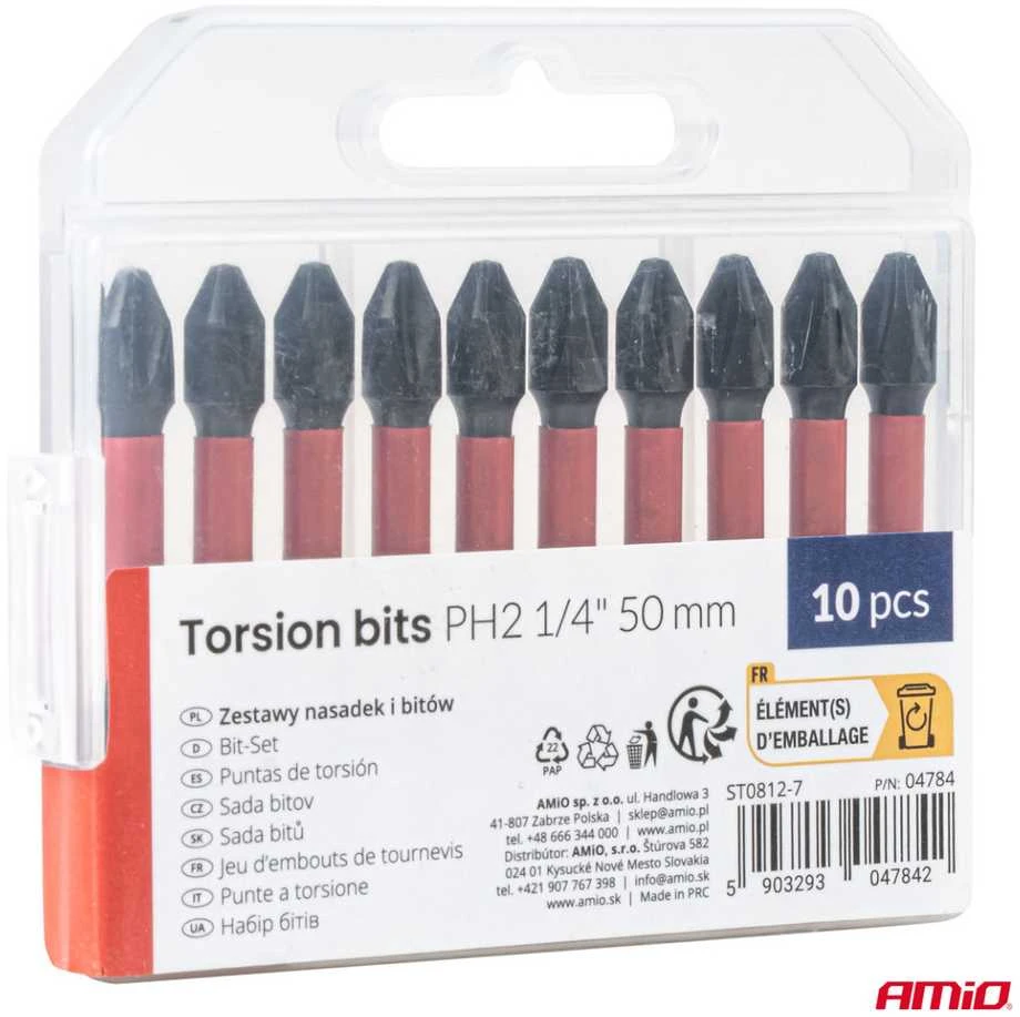 Lankstūs PH2 antgaliai 1/4″, 50 mm, 10 vnt. AMIO-04784