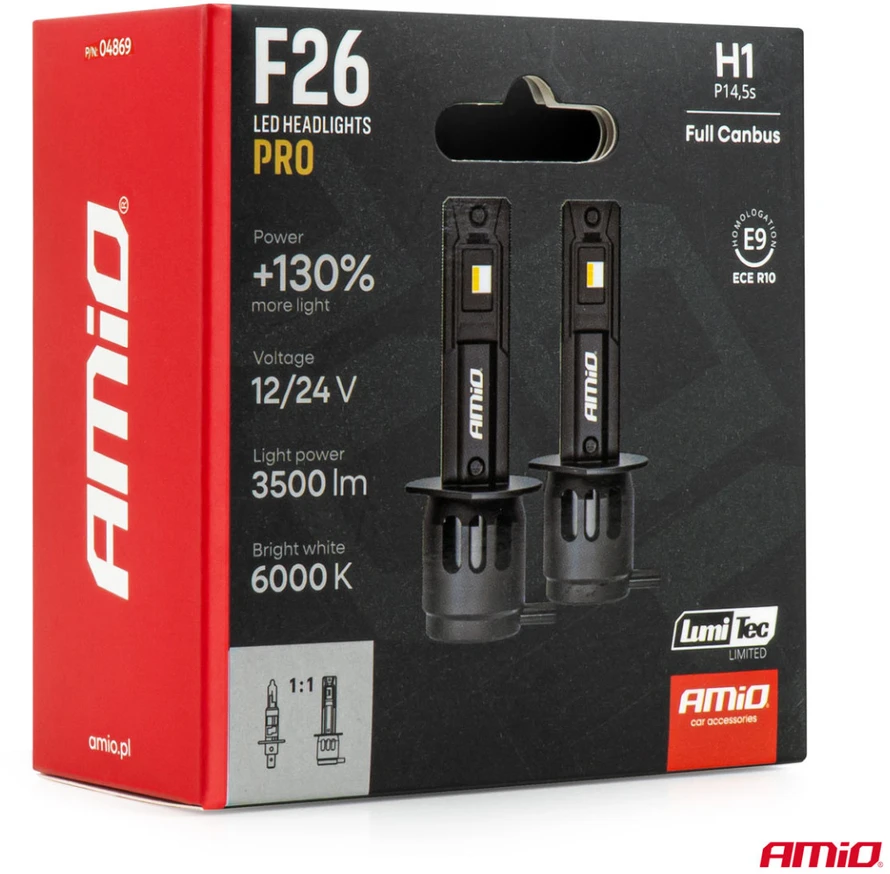 LED automobilinės lemputės H1 F26 PRO LumiTec LIMITED +130% DUO FULL CANBUS 12V/24V AMIO-04869