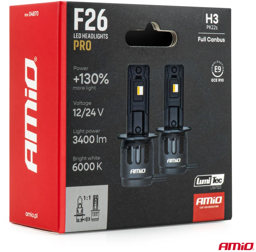 LED automobilinės lemputės H3 F26 PRO LumiTec LIMITED +130% DUO FULL CANBUS 12V/24V AMIO-04870