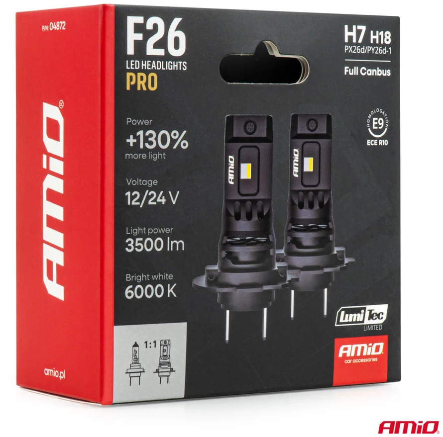LED automobilinės lemputės H7/H18 F26 PRO LumiTec LIMITED +130% DUO FULL CANBUS 12V/24V AMIO-04872