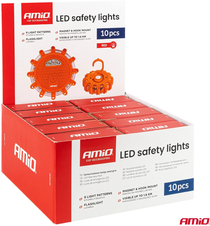 LED avarinės lempos su žibintuvėlio funkcija 12SMD+3SMD, rinkinys 10 vnt. AMIO-04672