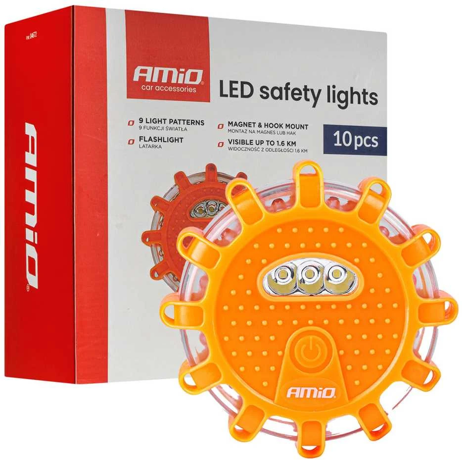 LED avarinės lempos su žibintuvėlio funkcija 12SMD+3SMD, rinkinys 10 vnt. AMIO-04672