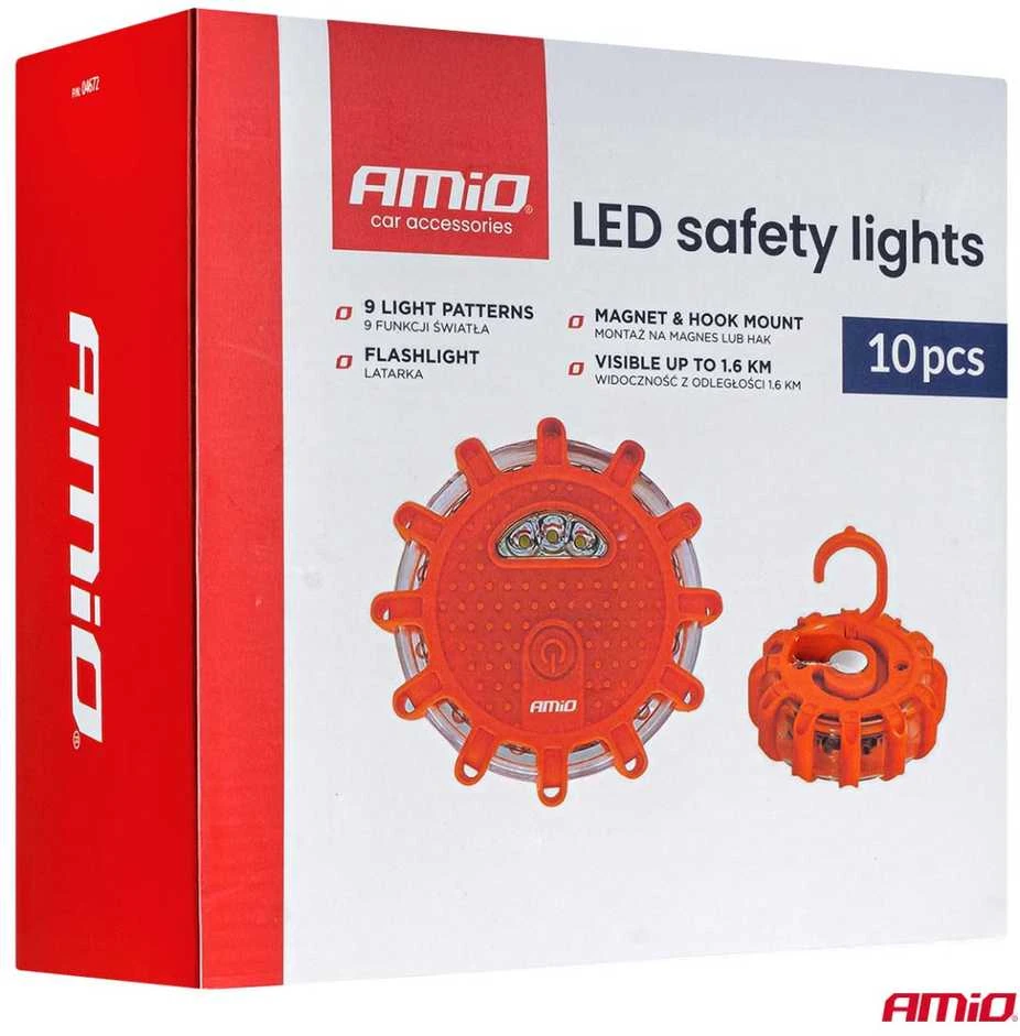 LED avarinės lempos su žibintuvėlio funkcija 12SMD+3SMD, rinkinys 10 vnt. AMIO-04672