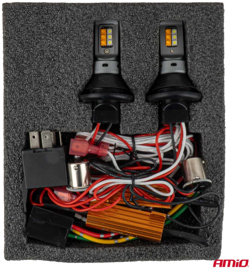 2 w1 światła dzienne led + kierunkowskazy drl canbus 1156 3535 12smd 12v 24v amio-05005