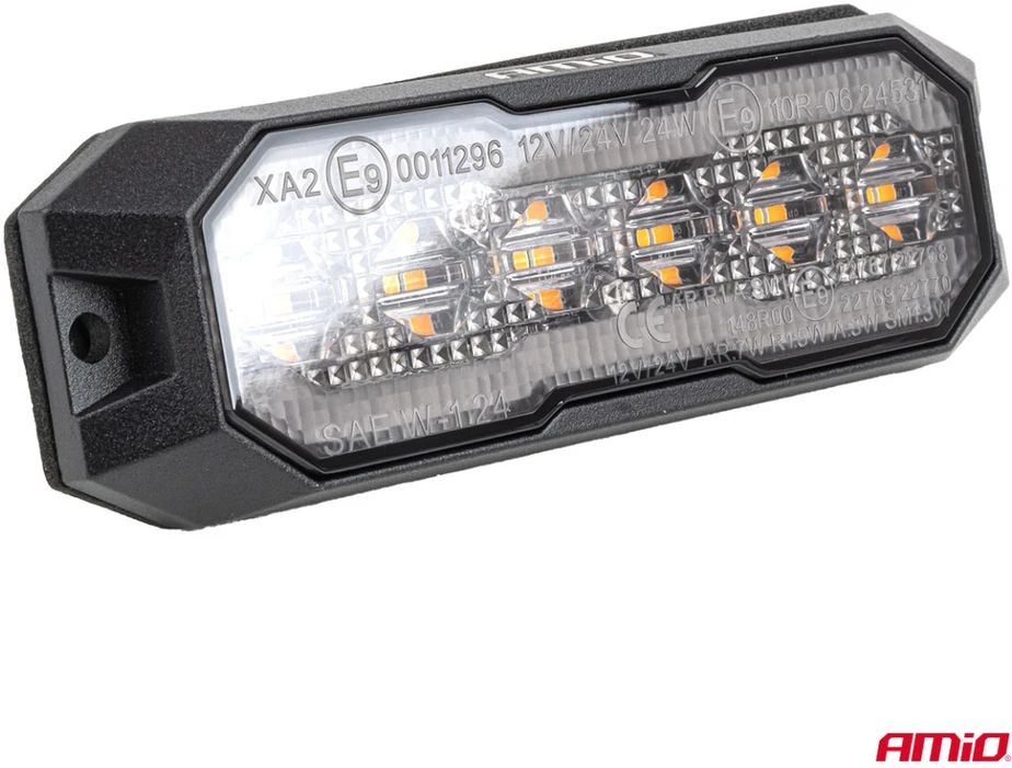 LED gabaritinė įspėjamoji lempa su atbulinės eigos šviesa R65 R148 12V/24V 24W AMIO-04862
