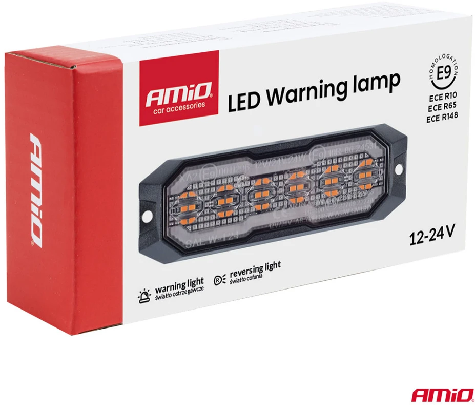 LED gabaritinė įspėjamoji lempa su atbulinės eigos šviesa R65 R148 12V/24V 24W AMIO-04862