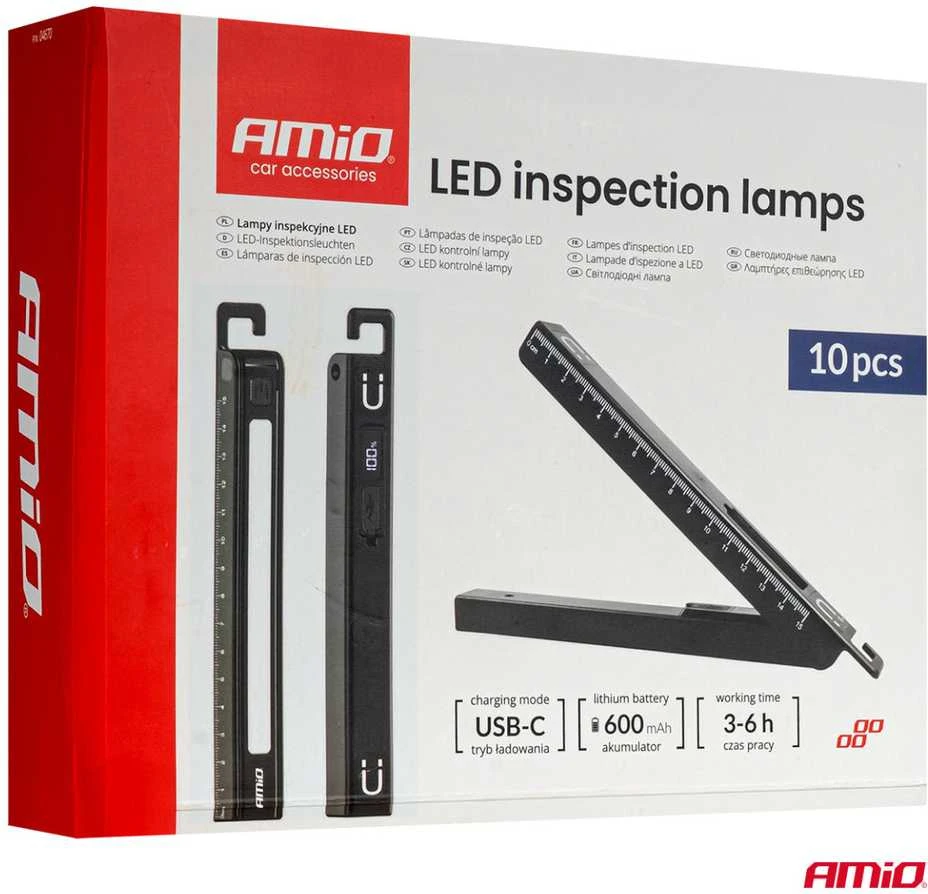 LED inspekcinių žibintų rinkinys, 10 vnt., akumuliatoriniai XTE + SMD, 600 mAh, AMIO-04670