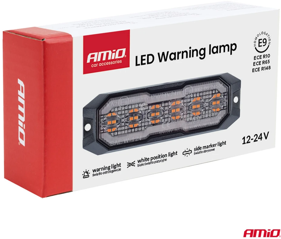 LED įspėjamoji lempa su pozicine ir gabaritine šviesa R65 R148 12V/24V 24W AMIO-04859