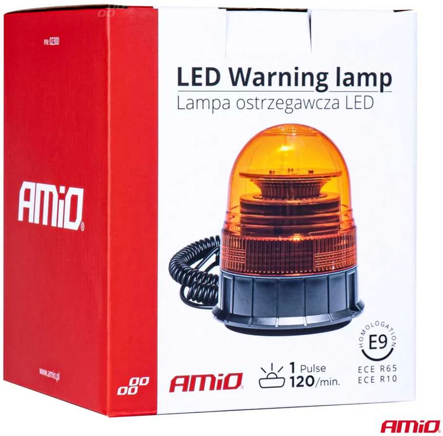 LED įspėjamoji lempa W02M magnetinė R65 R10 39LED 12/24V IP56 AMIO-02300