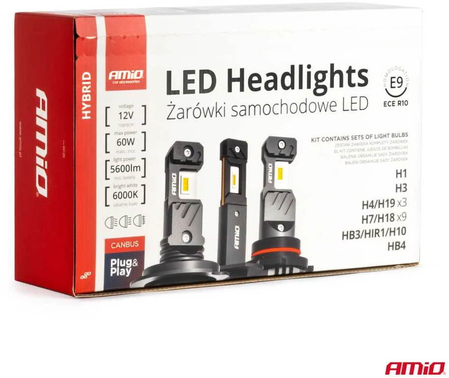 LED žibintų lempučių rinkinys 16 vnt., Hybrid series H1 H3 H4 H7 HB3 HB4 6000K Canbus, AMIO-04120