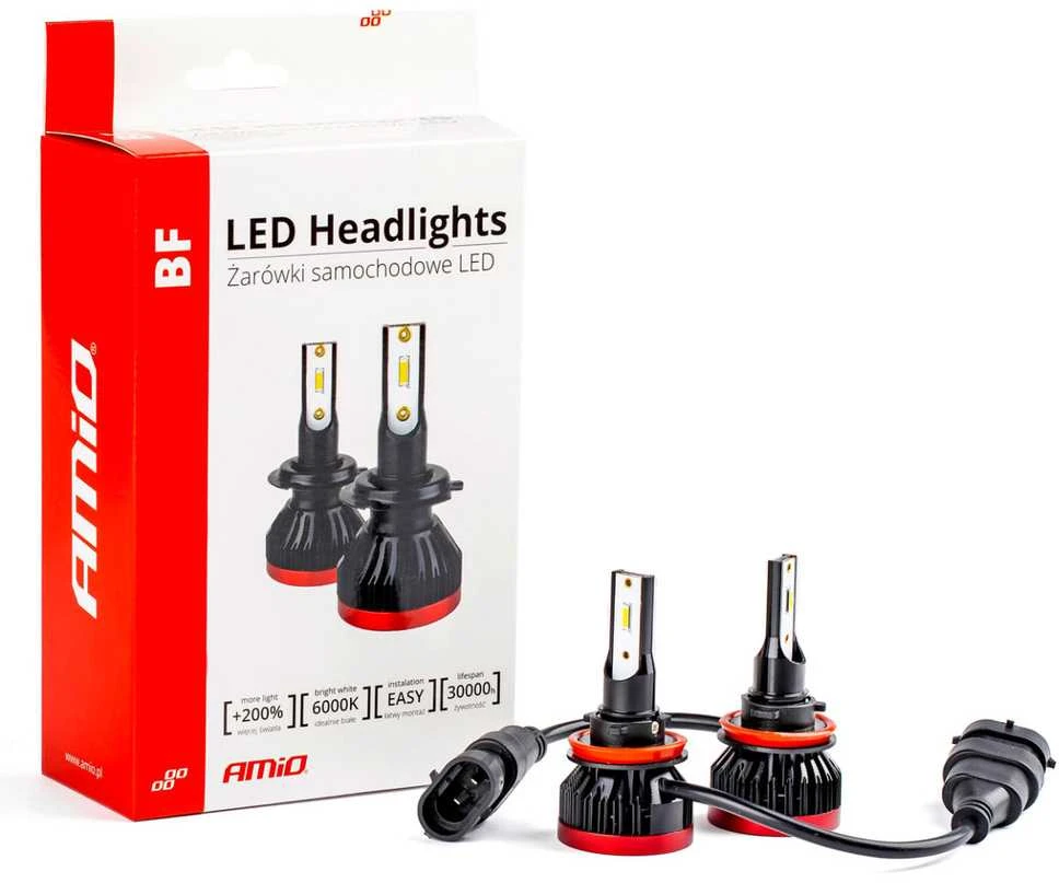 Amio LED BF lemputės H8, H9, H11 Komplektas 2vnt. +400%