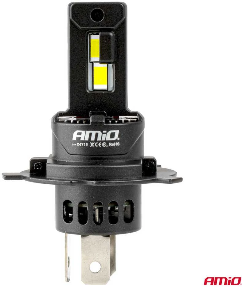 LED žibintų lemputės F25 PRO Juodas FULL CANBUS H4 H19 70W 12V 24V AMIO-04719