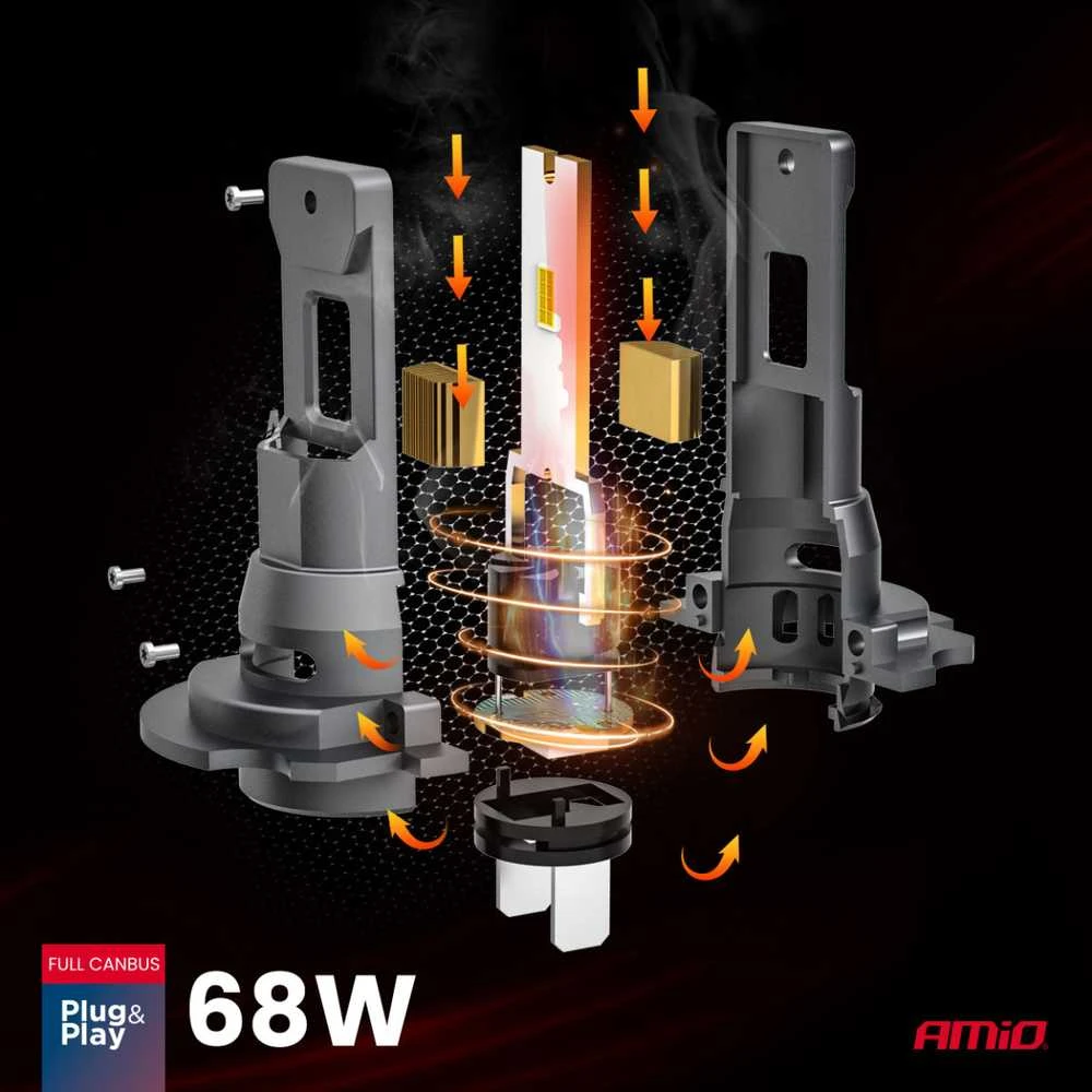 LED automobilių lemputės F25 Pro serijos juodos, „Full Canbus H7“ 68 W, 12 V, 24 V, amio-04720