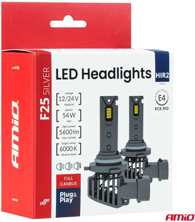 LED žibintų lemputės F25 Sidabrinis FULL CANBUS HIR2 9012 54W 12V 24V AMIO-04708