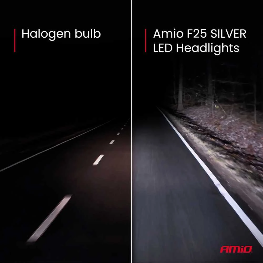 LED žibintų lemputės F25 Sidabrinis FULL CANBUS HIR2 9012 54W 12V 24V AMIO-04708