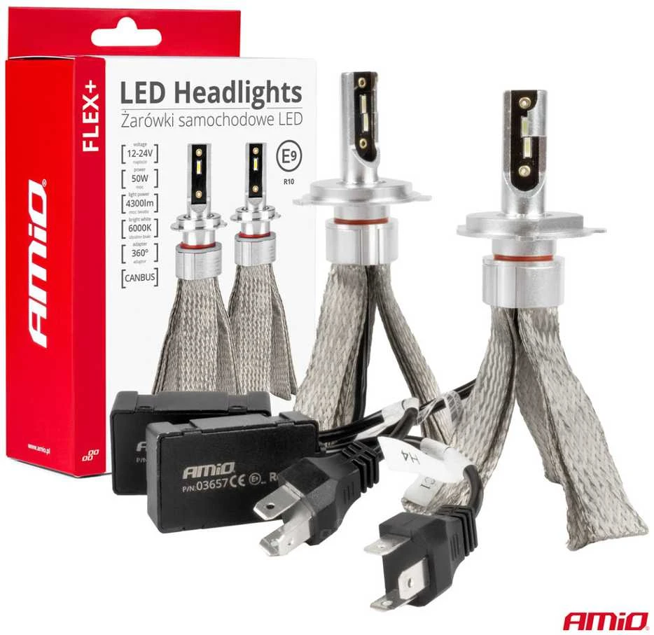 LED žibintų lemputės FLEX+ Series H4/H19 canbus 6000K 12-24V AMIO-03657