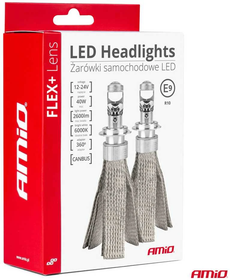 LED žibintų lemputės FLEX+ series H4 lens 12V 24V 6000K Canbus, 2 vnt. AMIO-03658