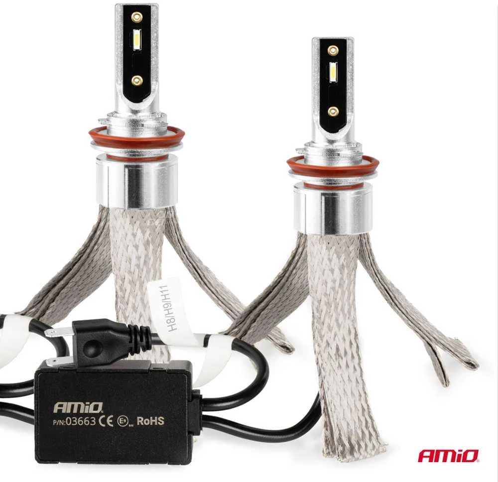 LED žibintų lemputės FLEX+ Series H8 H9 H11 H16 canbus 6000K 12-24V AMIO-03663
