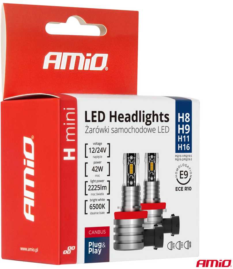 LED žibintų lemputės H-mini Series H8/H9/H11/H16 AMiO-03333