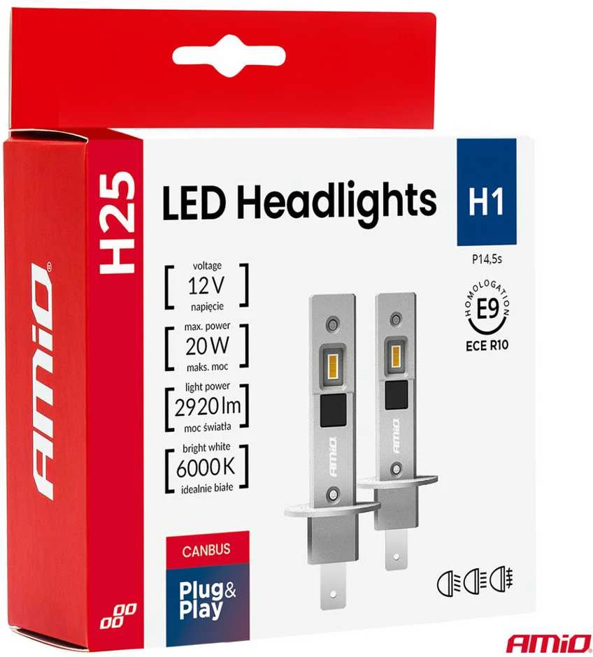 LED žibintų lemputės H25 CANBUS H1 12V 20W AMIO-04709