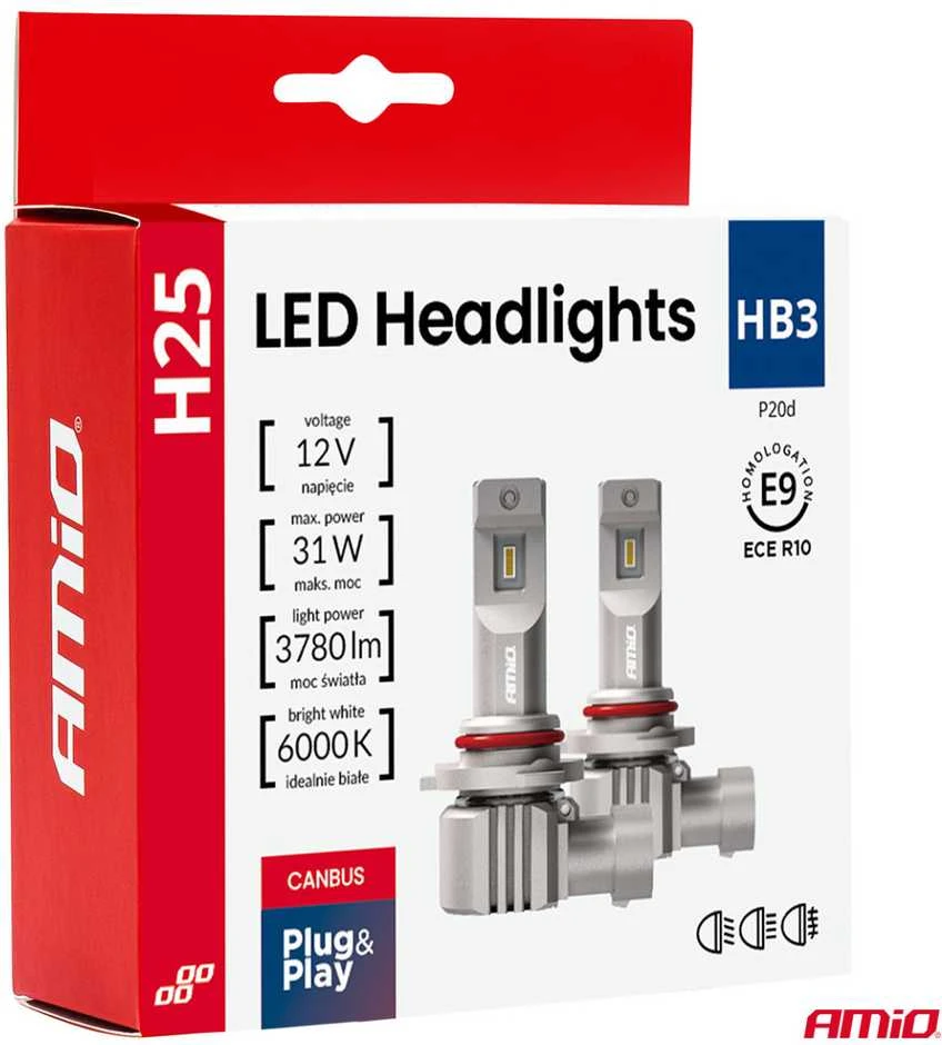 LED žibintų lemputės H25 CANBUS HB3 9005 12V 31W, AMIO-04714