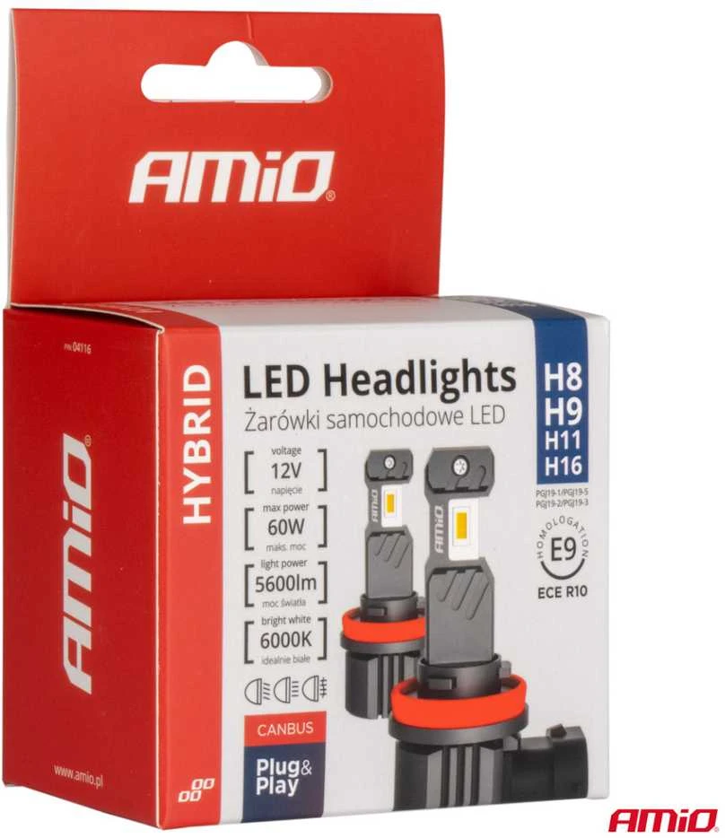 LED automobilių lemputės hibridinės serijos h8 h9 h11 h16 6000k canbus 60w amio-04116