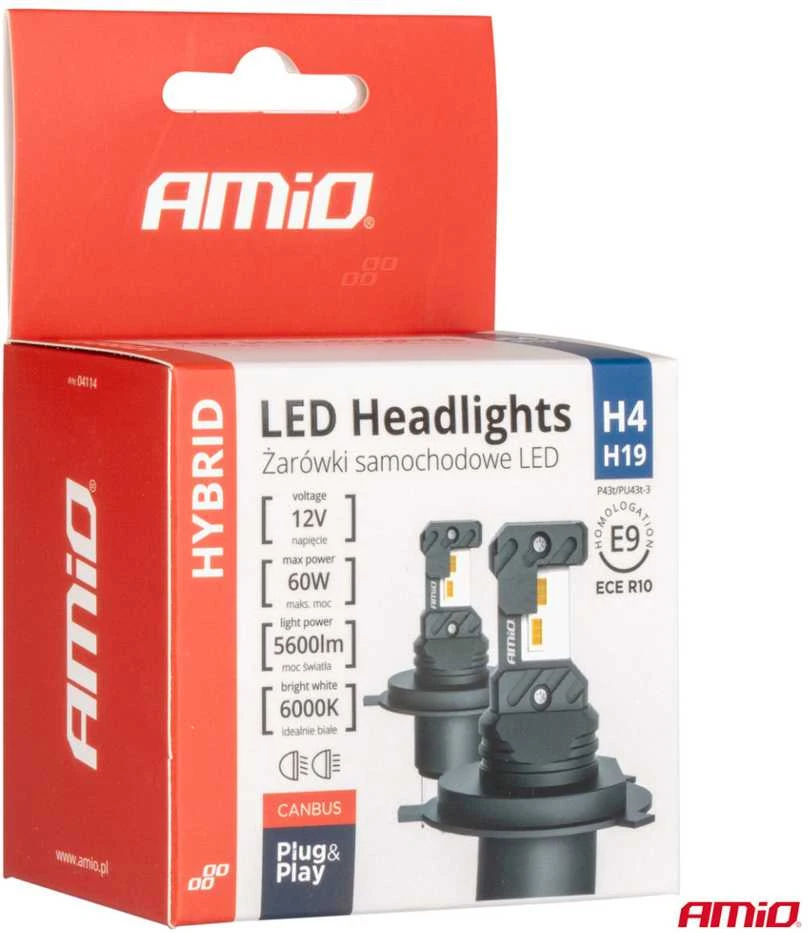 LED žibintų lemputės Hybrid series H4 H19 6000K Canbus 60W AMIO-04114
