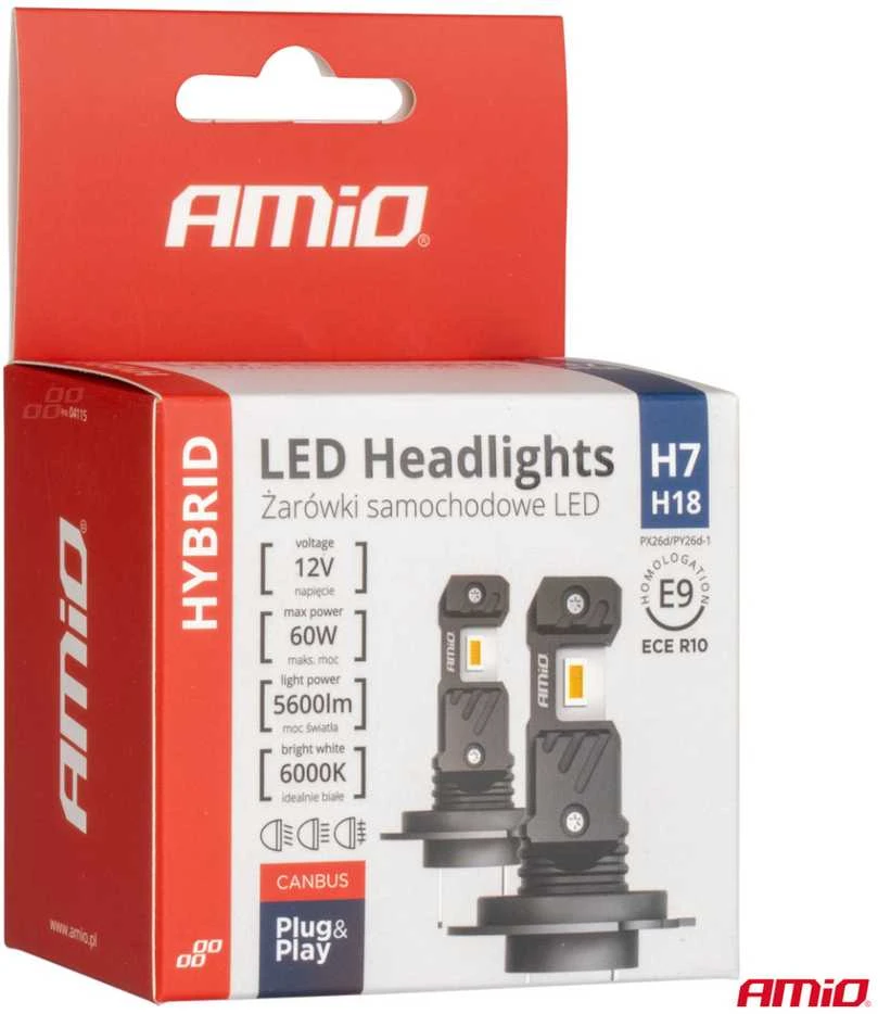 LED žibintų lemputės Hybrid series H7 H18 6000K Canbus 60W AMIO-04115